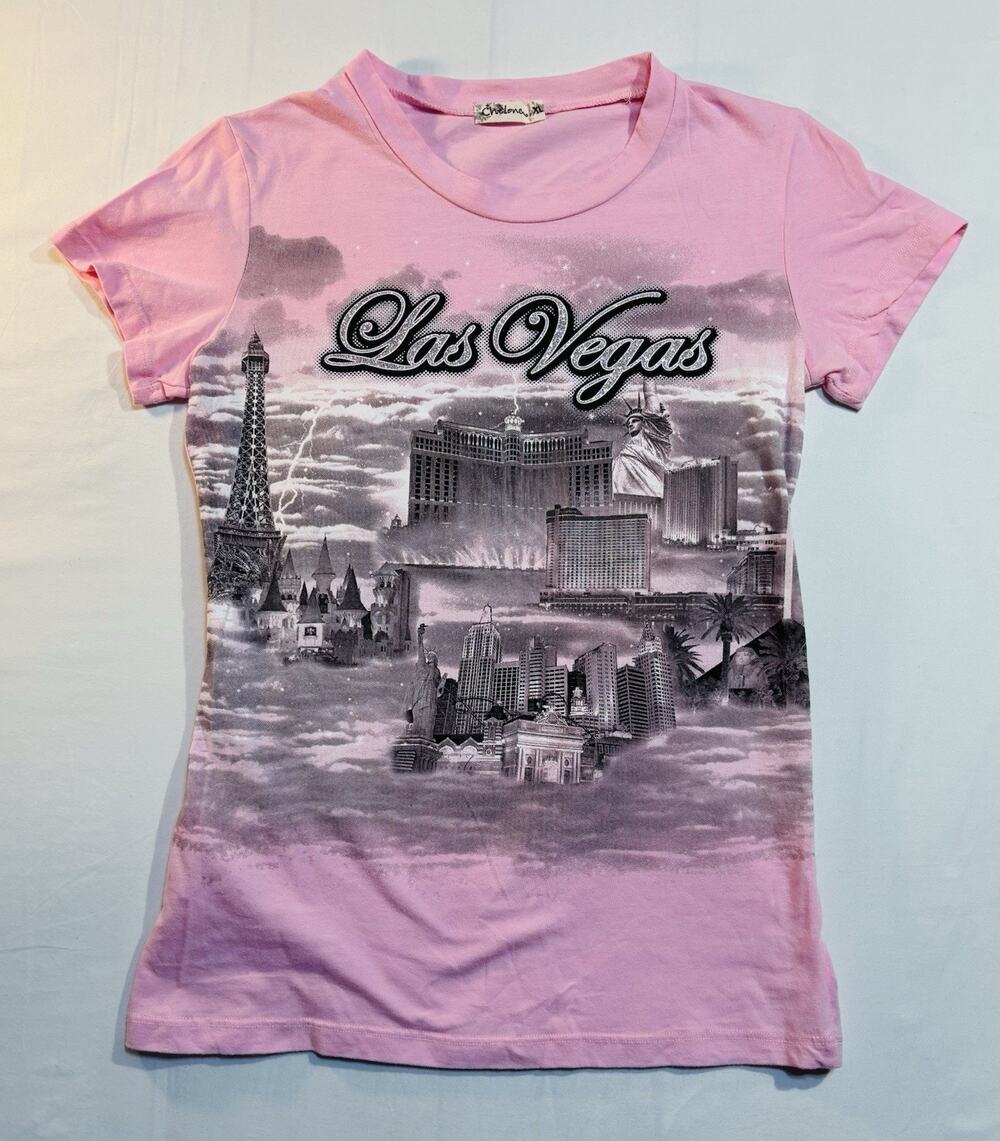 Chelonia Las Vegas Graphic T-Shirt Womens XL Pink Short Sleeve Souvenir Tee